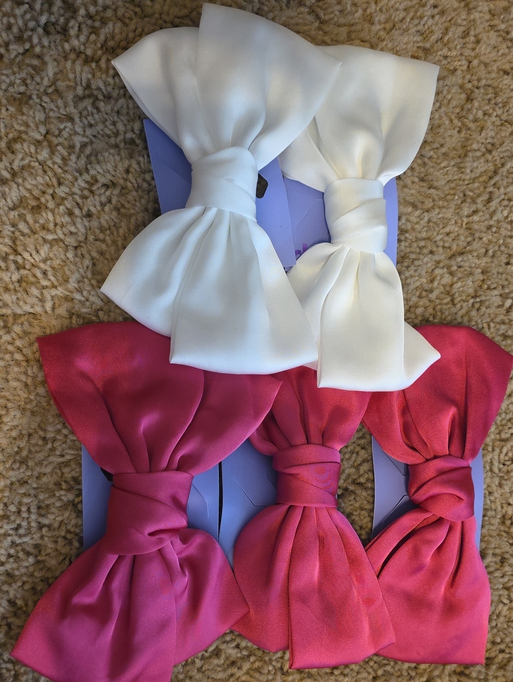Set Of 5 Claire's Girls Satin Bow Hair Clips - White and Fuchsia